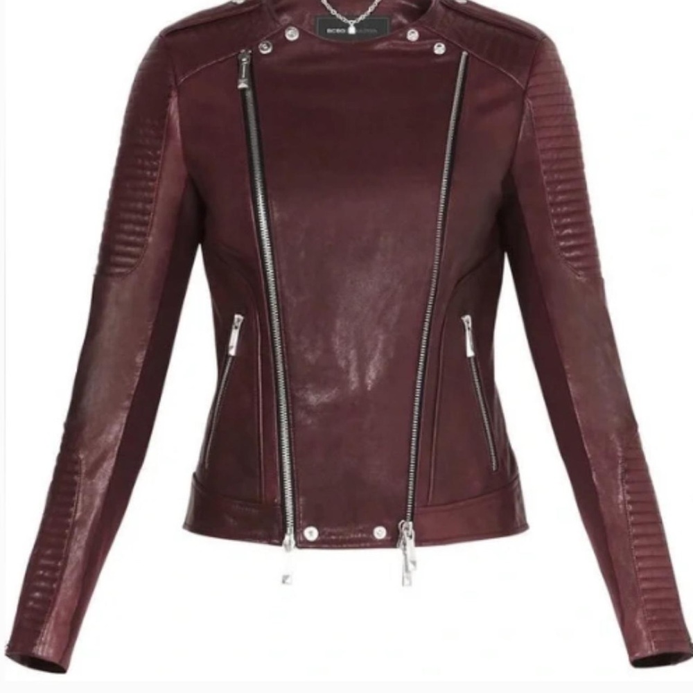 BCBGMAXAZRIA Blake Burgundy Leather Jacket Size Small